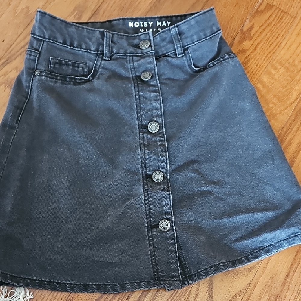 Noisy May Women's Black Button-Front Denim Skirt